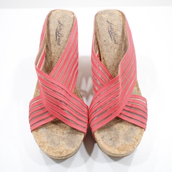 Lucky Brand Miller-2 Pink Mesh 4" Cork Wedge Heel Sandals - 10 - Picture 6 of 7